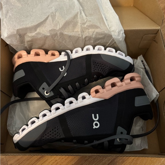 On Running Women's Black and Peach Sneakers - Picture 2 of 7